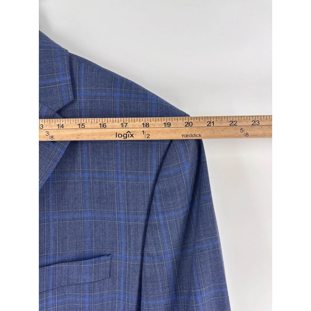 Michael Kors Suit Mens 48R 40W Blue Grey Plaid Wool Blend Natural Stretch